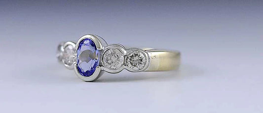 Brilliant ~.50ct Tanzanite & ~.50ct Diamond Two Toned 14K Gold Ring Size 3.75