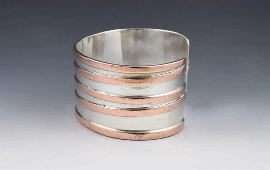 Very Attractive Italian Made Sterling Silver and Copper Wide Cuff Bracelet