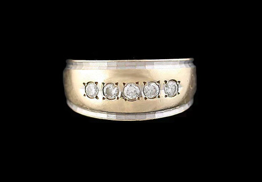 Attractive Vintage Two Tone 14K Gold & 5 Brilliant Diamond Ring