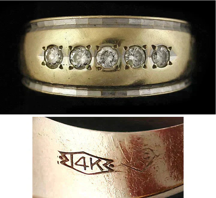 Attractive Vintage Two Tone 14K Gold & 5 Brilliant Diamond Ring