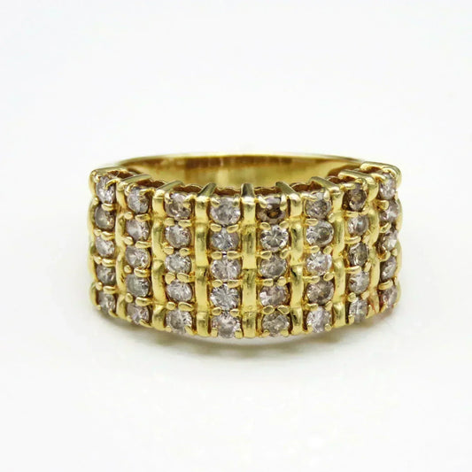 Eye Catching 18K Yellow Gold 40 Diamond Grid Statement Ring