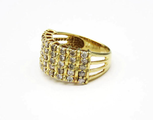 Eye Catching 18K Yellow Gold 40 Diamond Grid Statement Ring