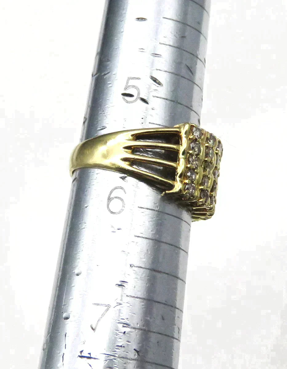 Eye Catching 18K Yellow Gold 40 Diamond Grid Statement Ring