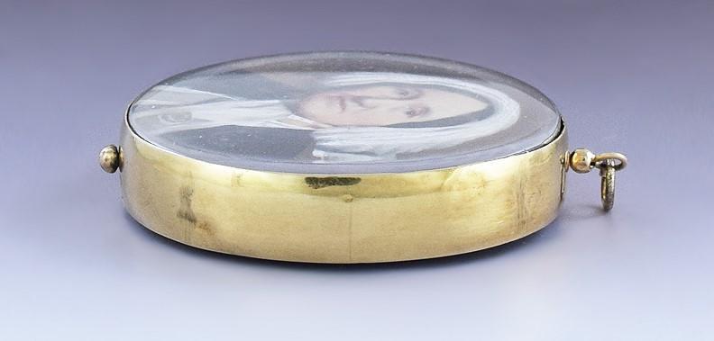 c1800-1850 Victorian 14k Gold Hand Painted Miniature Portrait Hairwork Pendant