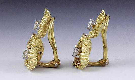 Wonderful Pair 18k Yellow Gold & Diamond Openwork Earrings