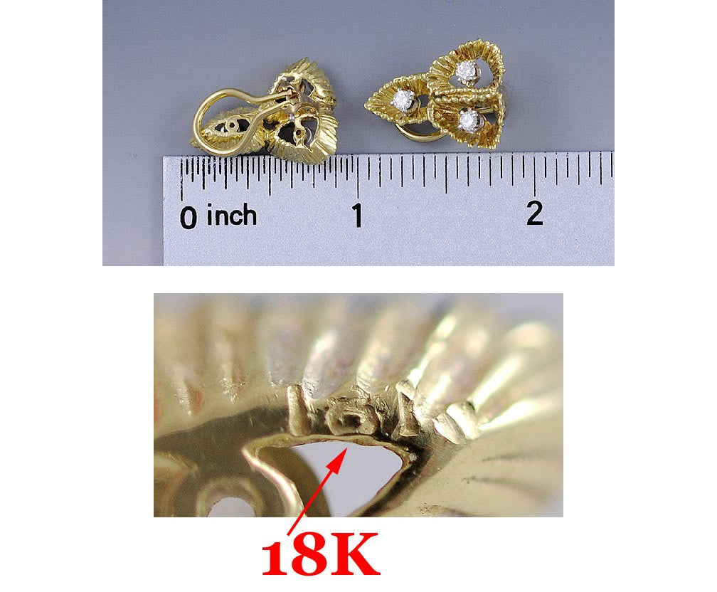 Wonderful Pair 18k Yellow Gold & Diamond Openwork Earrings