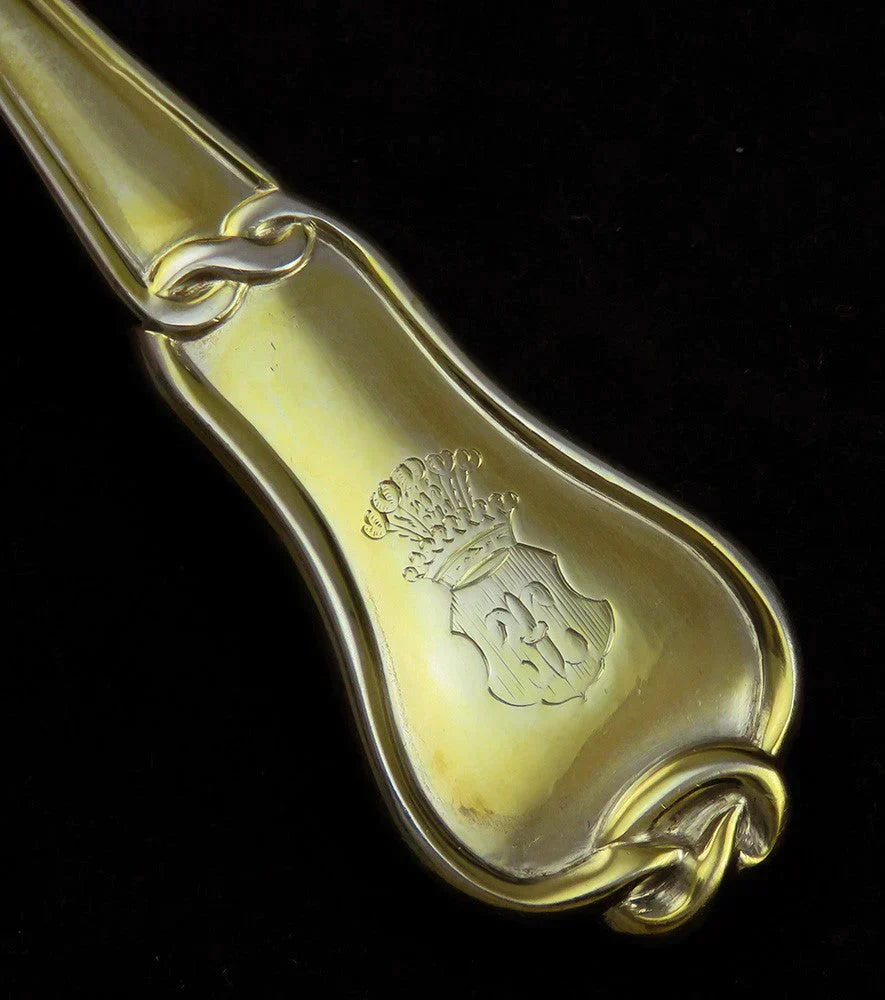 3 c1861 Russian Gilt Silver Meat Potato Serving Forks K.F. Malcz Fleur de Lis