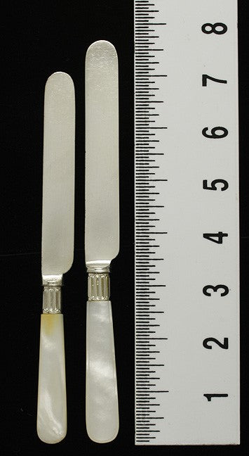 13 Antique c1900 English Mother of Pearl Shell Silver Plate Knives ~7 1/2"