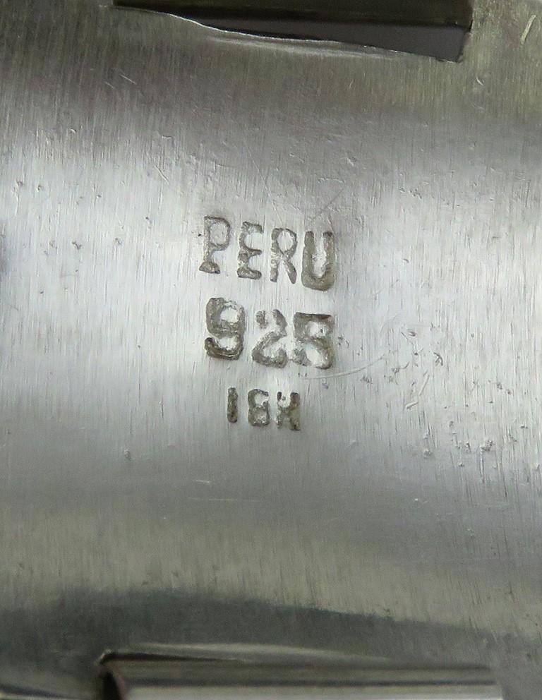 Stylish Peru Sterling Silver 18k Yellow Gold Inca Tribal Animals Bracelet