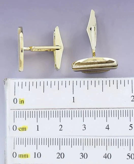 Handsome Tiffany & Co 18k Yellow Gold Ridged Oval Striped Cufflinks