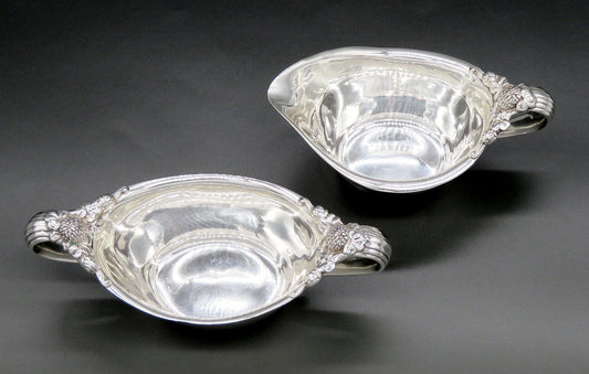 Antique c1895 Sterling Silver Tiffany Co Clover Thistle Creamer Sugar Bowl