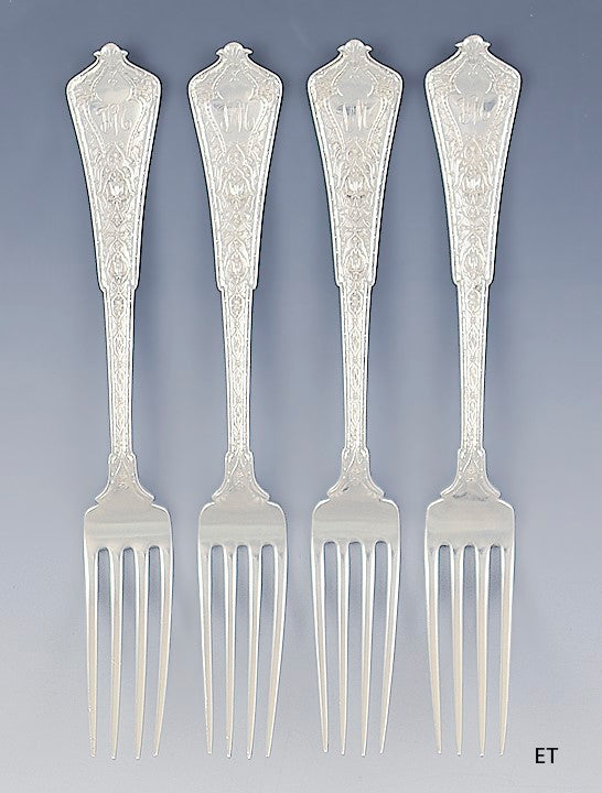 4 Antique Sterling Silver Tiffany & Co Persian 1872 Forks 7 1/4"