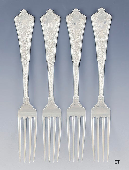 4 Antique Sterling Silver Tiffany & Co Persian 1872 Forks 7 1/4"