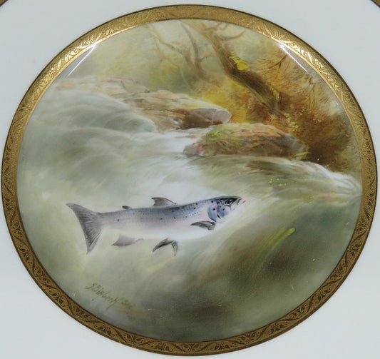 1920s Royal Doulton Tiffany Porcelain Short Headed Salmon Cabinet Plate