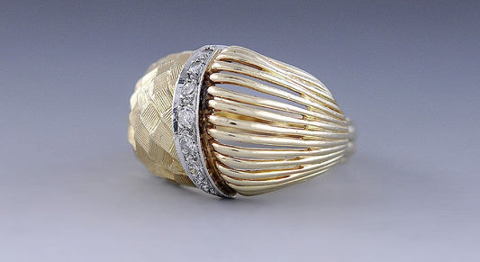Unique 14K Yellow Gold & Diamond Ring Size 6.5