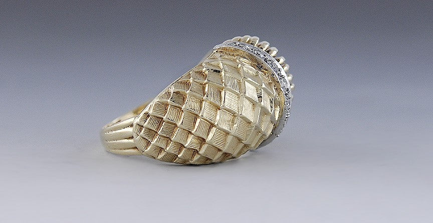 Unique 14K Yellow Gold & Diamond Ring Size 6.5