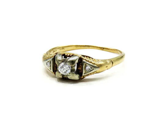 Antique c1920 14K Yellow White Gold VVS Diamond Engagement Ring