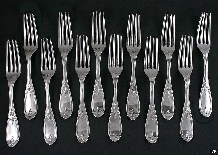 12 Sterling Silver Olive Pat. Forks Bigelow Bros Kennard