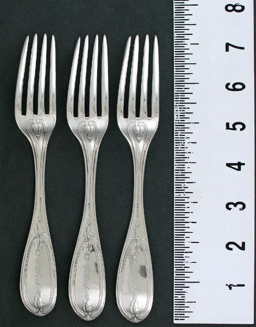 12 Sterling Silver Olive Pat. Forks Bigelow Bros Kennard