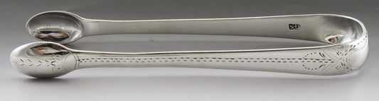 Antique 1798 English Georgian Sterling Silver Engraved Sugar Cube Tongs 5 3/8"