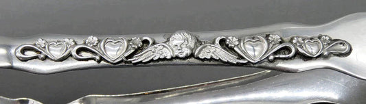 Vintage Silvercraft Sterling Silver Cherub Angel Heart Ice Tongs