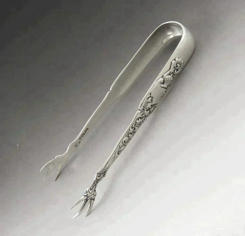 Antique Sterling Silver Whiting Heraldic 1880 Art Nouveau Claw Sugar Tongs