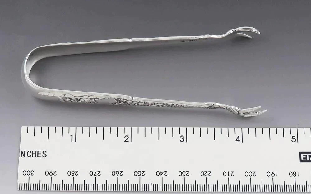 Antique Sterling Silver Whiting Heraldic 1880 Art Nouveau Claw Sugar Tongs