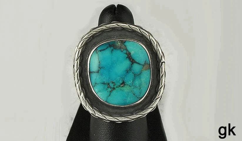 Great Sterling Silver and Genuine Turquoise Ring Size 6.75