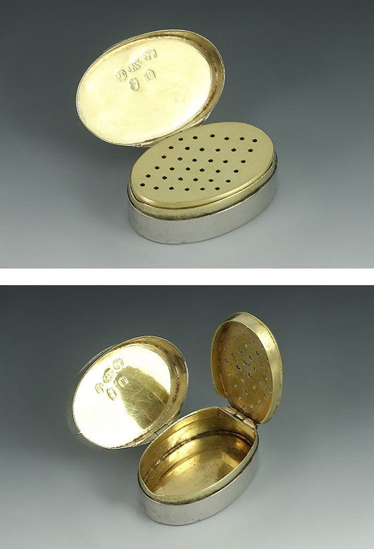 18th Century English Georgian Sterling Silver Oval Vinaigrette Scent Box 1798