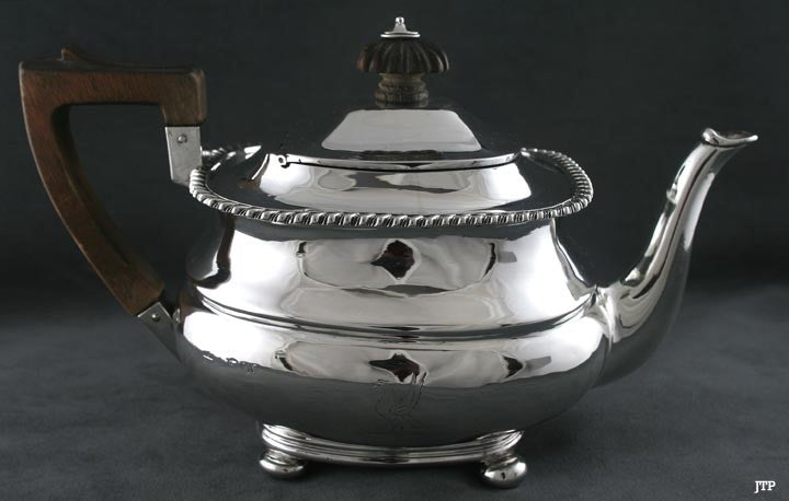 1888 Antique English Victorian Sterling Silver Wood Handle Teapot