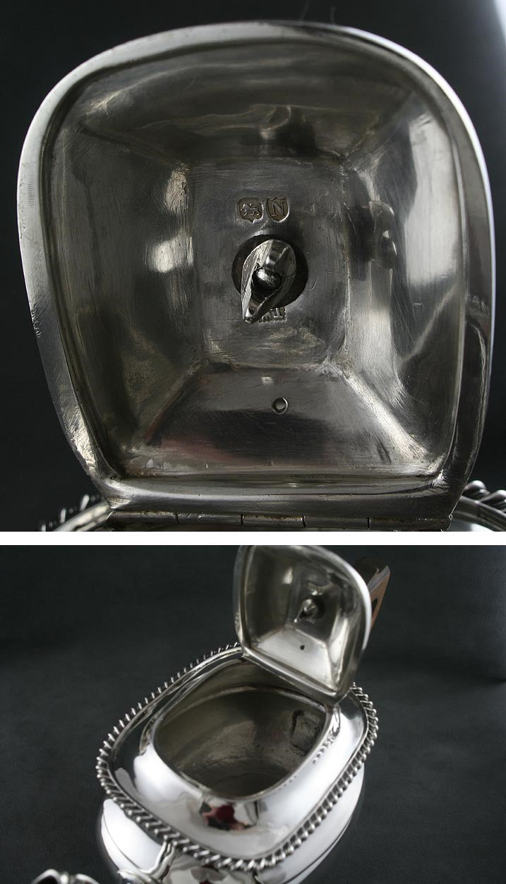 1888 Antique English Victorian Sterling Silver Wood Handle Teapot