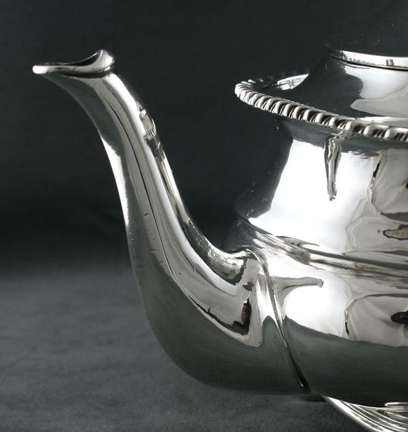 1888 Antique English Victorian Sterling Silver Wood Handle Teapot