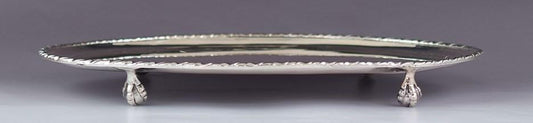 Rare Antique 1700s European Silver Oval Serving Claw Foot Tray 9.5 X 12.75