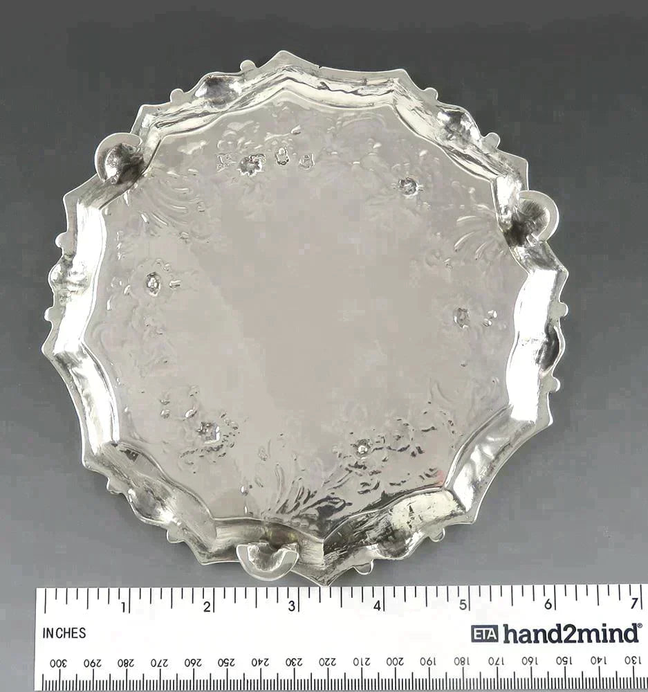 Antique 1740 English Georgian Sterling Silver Card Tray Salver 18th Century