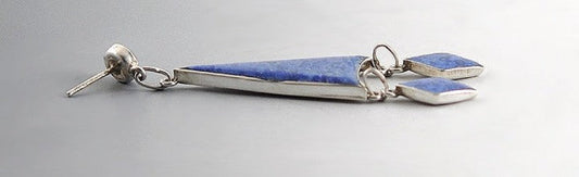 Pretty Geometric .925 Sterling Silver Earrings Lapis Lazuli 10.7 grams