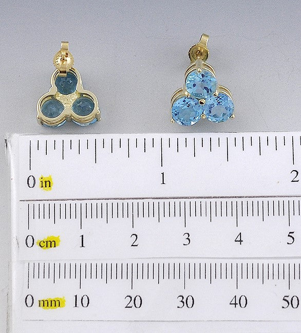 Gorgeous Pair 14k Yellow Gold & ~5.22-5.58ct Blue Topaz Stud Earrings