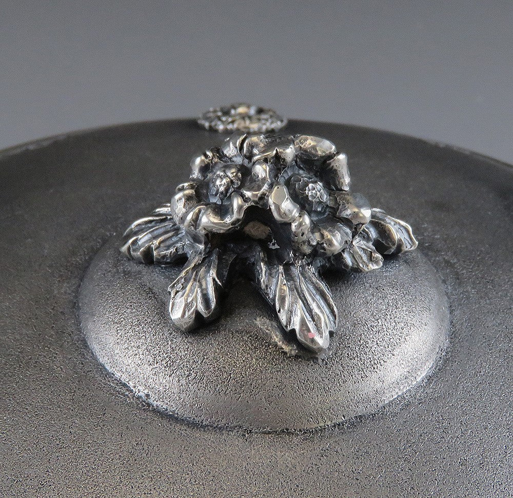 Vintage Italian Matte Silver Flying Saucer Shaped Flower Sugar Dish Covered Bowl