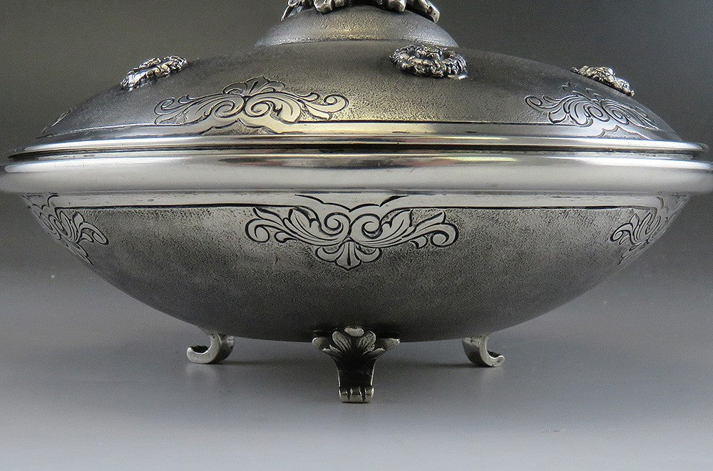 Vintage Italian Matte Silver Flying Saucer Shaped Flower Sugar Dish Covered Bowl