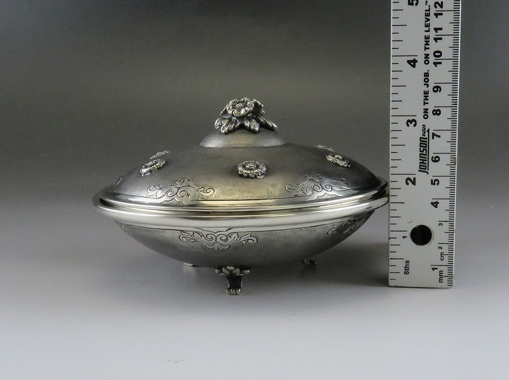 Vintage Italian Matte Silver Flying Saucer Shaped Flower Sugar Dish Covered Bowl