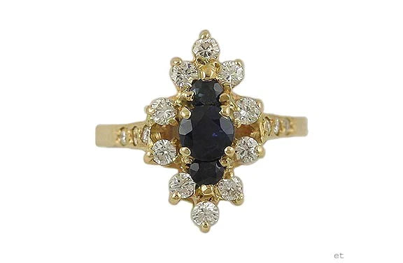 Lovely Modern 14k Yellow Gold Sapphire Brilliant Diamond Ring Size 6