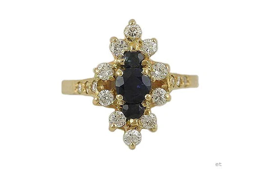 Lovely Modern 14k Yellow Gold Sapphire Brilliant Diamond Ring Size 6