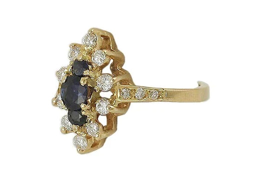 Lovely Modern 14k Yellow Gold Sapphire Brilliant Diamond Ring Size 6