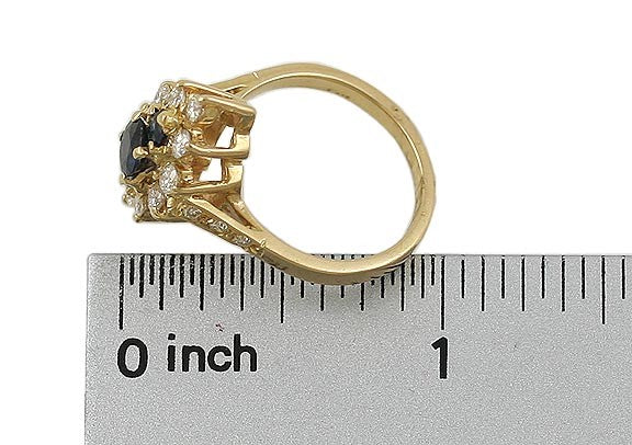 Lovely Modern 14k Yellow Gold Sapphire Brilliant Diamond Ring Size 6