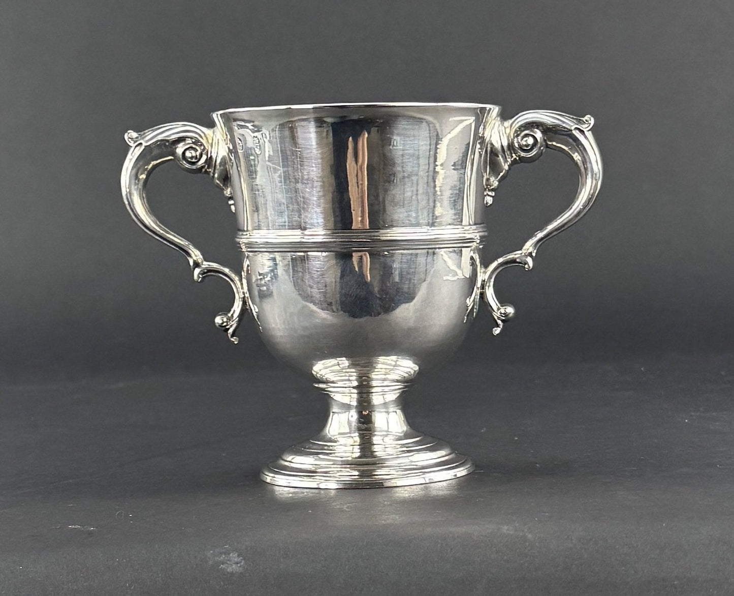 Impressive c1740-1780 Irish Sterling Silver Double Handle Loving Cup Trophy