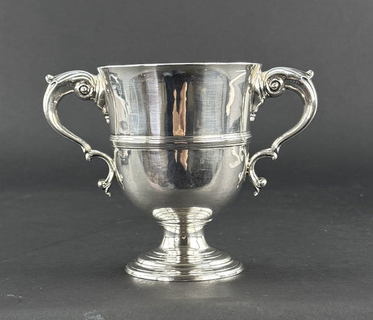 Impressive c1740-1780 Irish Sterling Silver Double Handle Loving Cup Trophy