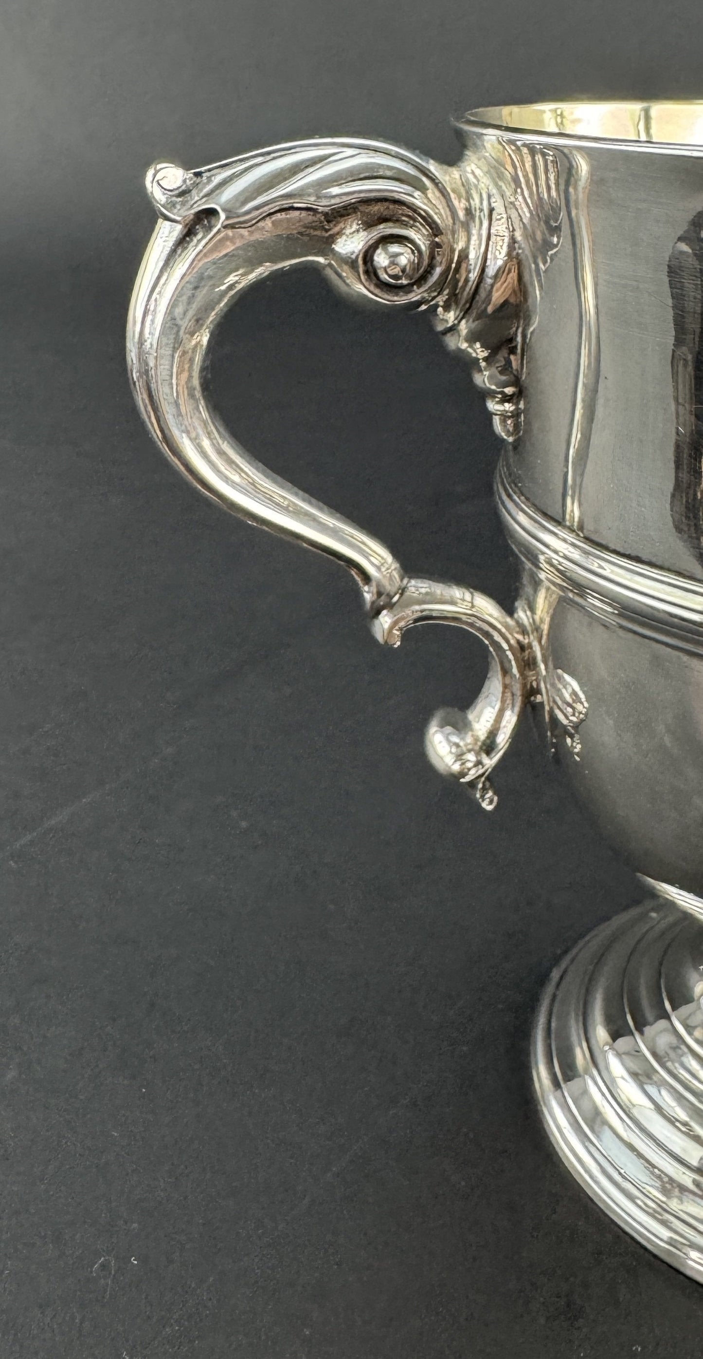 Impressive c1740-1780 Irish Sterling Silver Double Handle Loving Cup Trophy