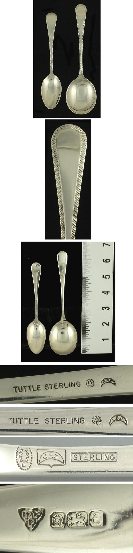 12 Pretty 1960s Tuttle Sterling Feather Edge Teaspoon plus 1 English Soup