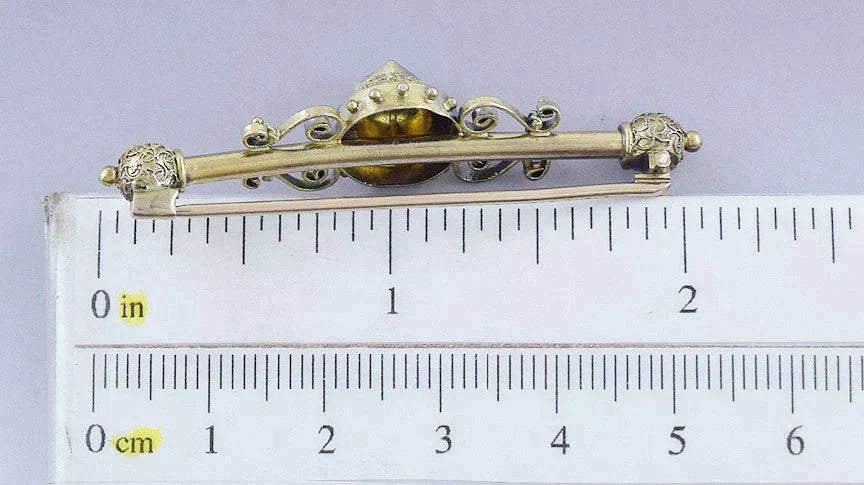 c1870s Stunning Victorian 16k/17k Gold Turquoise Etruscan Revival Pin Brooch