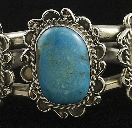 Stunning Southwest Native American Sterling & Turquoise Cuff Bracelet