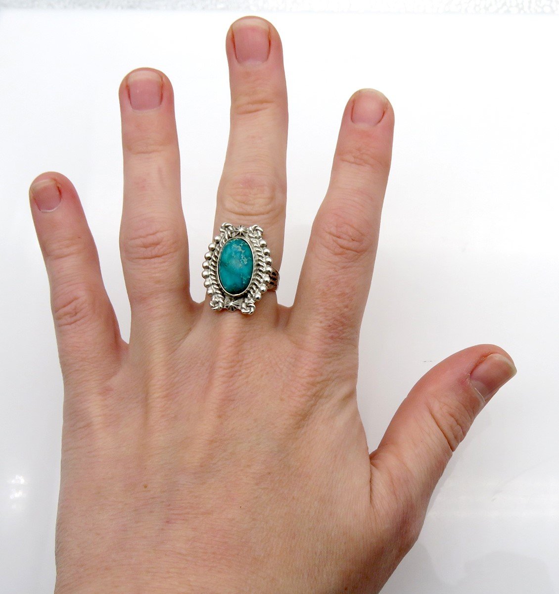 Native Southwest American Indian Sterling Silver Turquoise Statement Ring